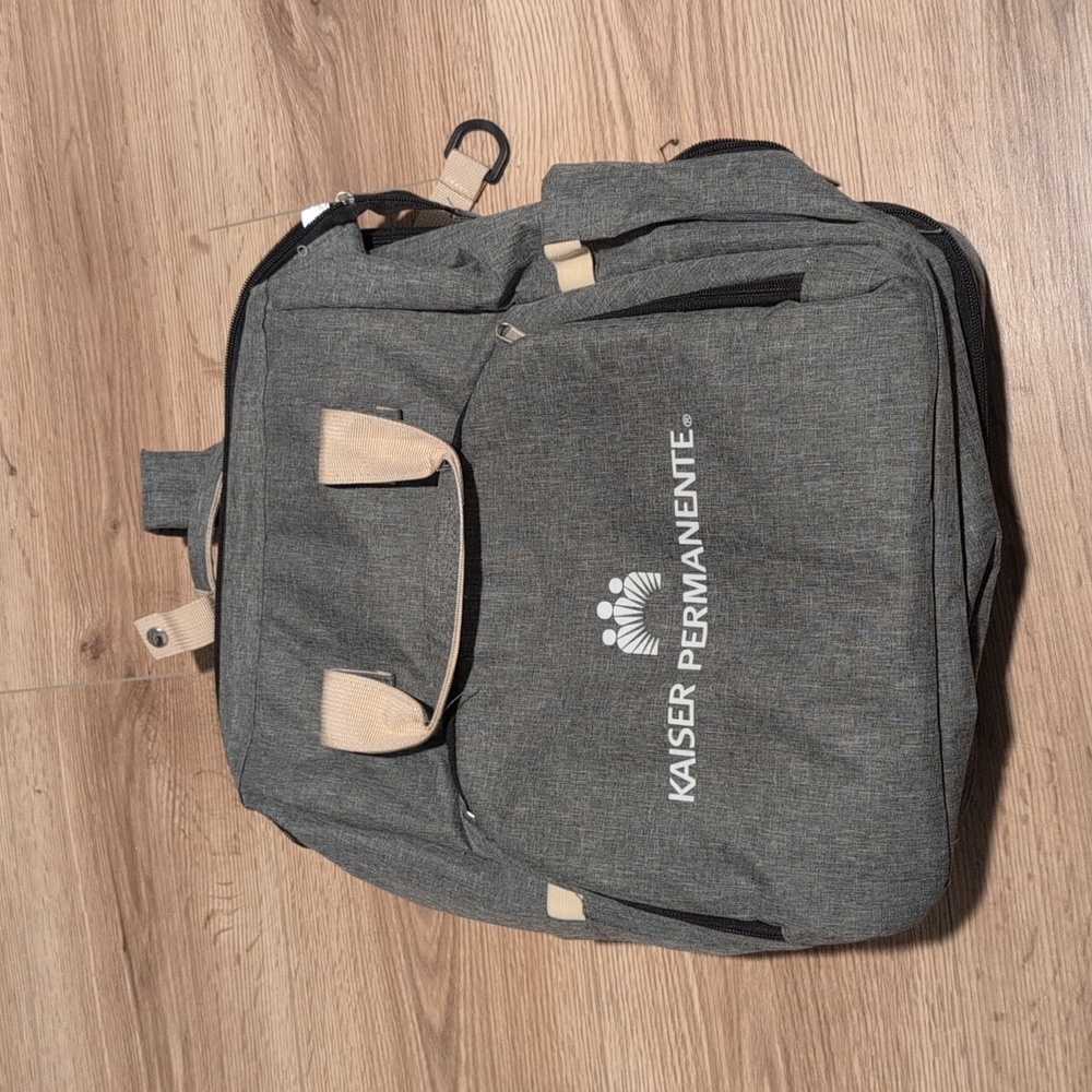 Kaiser Permanente Gray Backpack Diaper Bag W/ Changing Compartment & Pockets